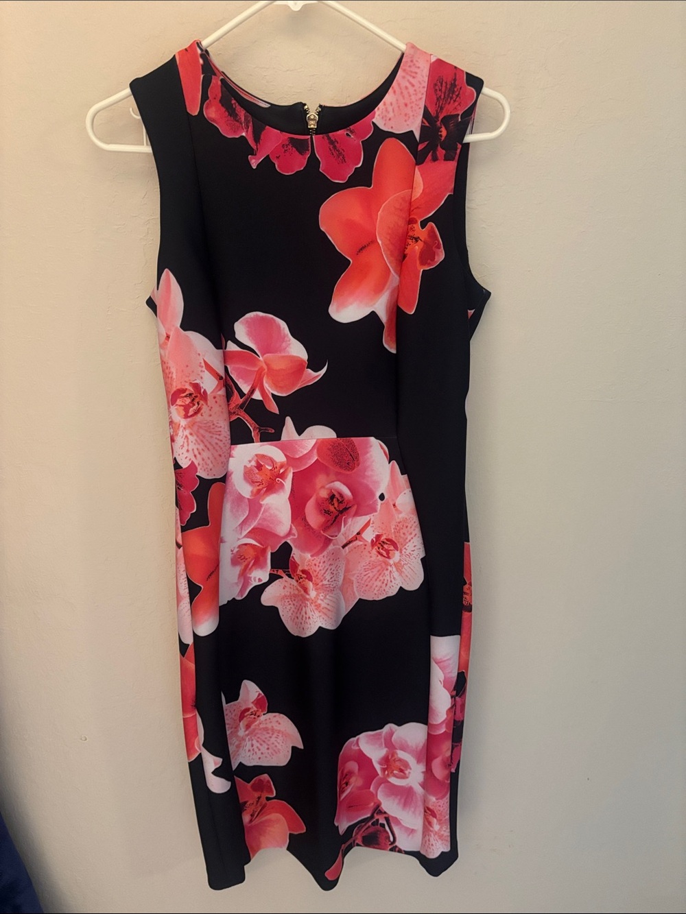 Calvin Klein Black Sheath Dress Black and Pink Floral Print - size 6